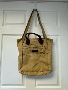 L.L. Bean Stonington Tote Bag Daily Carry Canvas Dark Khaki Leather Handles - Picture 1 of 11