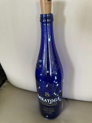 Hermosa botella de agua azul hecha a mano con batería luz de corcho decoración del hogar Foto 1 de 3