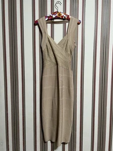 Herve Leger Bandage Gold Women's Sleeveless Dress Sz M - Picture 1 of 15