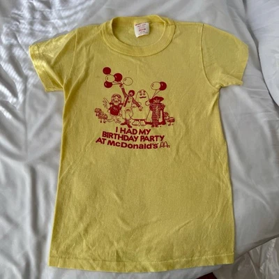 Vintage McDonalds Birthday Party T Shirt Yellow 70s 80s Youth Medium 10–12 USA - Image 1 of 4