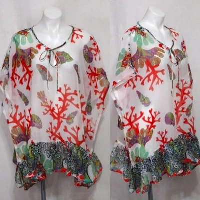 Nuevo con etiquetas Poncho Antica Sartoria Boho Caftán - Gasa Volantes Dobladillo Ropa de Resort Top OS  Foto 1 de 4