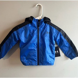 Under Armour Kinder Windbreaker Jacke blau schwarz Kapuze Kleinkind Gr. 2T gefüttert - Bild 1 von 8