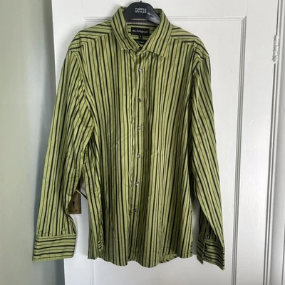 M&S Autograph Shirt Mens XL Lime Green Black Striped Button Up Marks and Spencer - Image 1 of 2