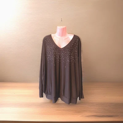 Ladies Roman Black Silver Sparkle Longline Top Spilt Sleeve Size 22/24 BNWOT - Image 1 of 4