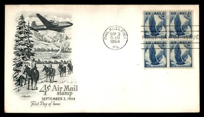 Mayfairstamps US FDC 1954 Air Mail Eagle 4c Block First Day Cover aau_67483 - Image 1 of 2
