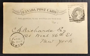 1894 Canada 1c stamped Postcard cd Belleville-P.O.N.Y. - Picture 1 of 2