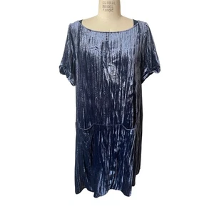 Anthropologie Floreat Blue Crushed Velvet Shirt Dress Size Large - Picture 1 of 6