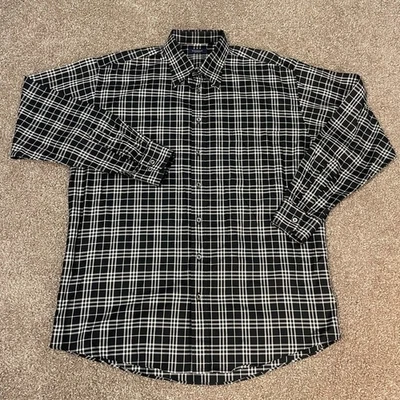 Vintage Burberry London Button Shirt Mens Large Black Windowpane Plaid Old Money - Image 1 of 4