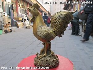 Tibet Exquisite Pure Brass Lucky Currency Wealth chanticleer chicken statue