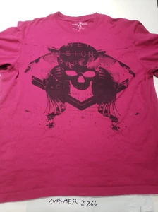 Camiseta Marc Ecko Corte y Costura Calavera y Cuervos Rosa Neón Talla Grande - Imagen 1 de 1