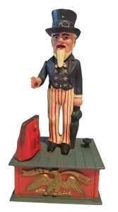 JSNY Uncle Sam Mechanical Coin Bank Vintage 1975 Hong Kong Plastic NO STOPPER - Picture 1 of 10