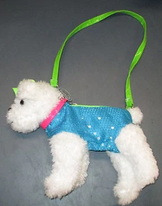 Plush Dog Purse Poochie & Co. Pink Collar, Blue Sequins, Zipper - Picture 1 of 4