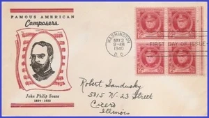 USA3 # 880 ADDR LINPRINT FDC BL4 John Philip Sousa - Imagen 1 de 1