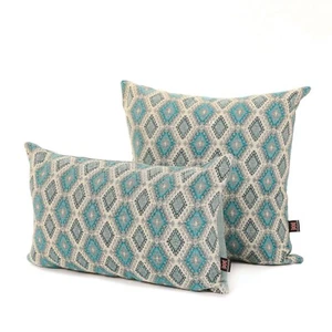 New Soft Woven Modern Small Motif Diamond Geometric Pattern Blue Fabric Cushion - Picture 1 of 3
