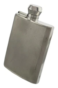 VINTAGE - Solid Sterling Silver - HIP FLASK - F Burton Crosbee - 1939 - Picture 1 of 6