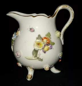 ANTIQUE MEISSEN PORCELAIN MINIATURE CREAMER ENCRUSTED WITH FLOWERS 3.25 TALL - Picture 1 of 12