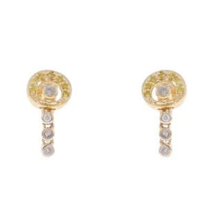 Oro Amarillo Diamante Pendientes Largos 14k .24ctw Círculo Crescent Tratados - Imagen 1 de 7