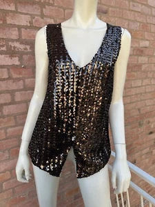 Top de lentejuelas Gianfranco Ferre Alta Costura Vintage Marrón Seda Italiana IT 46 L - Imagen 1 de 23