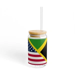 Jamaican American Flag Jamaica USA Sipper Glass, 16oz - Picture 1 of 5