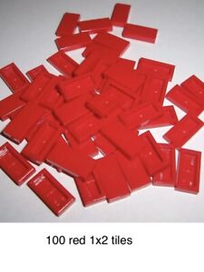 Carreaux de construction LEGO 100 pièces rouges 1x2, ville / amis surface plate lisse