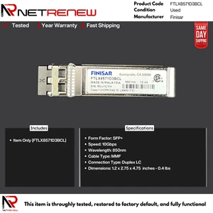[Lot of 4] Finisar FTLX8571D3BCL 10G SFP+ SR Transceiver Module - Afbeelding 1 van 1