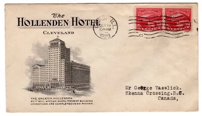#681 Ohio River 1929 FDC -  Hollander Hotel to Canada B.C. - Image 1 of 2