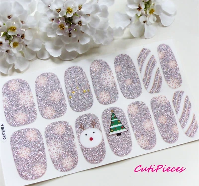 YI KOU Selbstklebend Vollnagellack Wickelaufkleber Gold Schneeflocke Glitzer Rudolf Y330x