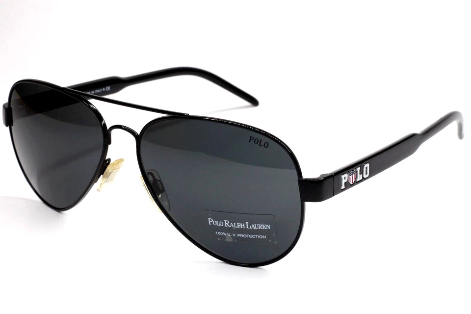 Polo Ralph Lauren PH3056 900387 Black Aviator Metal Italy Sunglasses 60-14-140MM - Image 1 of 4