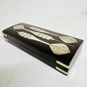 Vintage Unusual Wooden Box/Case Brass Darts Inlay Pencil Box - Picture 1 of 6