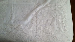 Quaker Stil Cremeweiß 5 1/2" Tropfen Blumen Polyester Tischdecke 58" x 60" Vintage - Bild 1 von 7