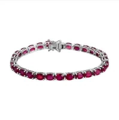 Pink Ruby 5Ct Oval Cut Lab Created Women's Tennis Bracelet 14K White Gold Plated - Image 1 of 4