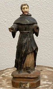 19TH C ANTIQUE HAND CARVED WOOD SANTOS MINI STATUE OF SAINT PELEGRINE - Picture 1 of 8