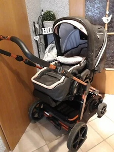 Schöner Hartan Racer S Kombi Kinderwagen Kunstleder braun/ orange - Bild 1 von 12
