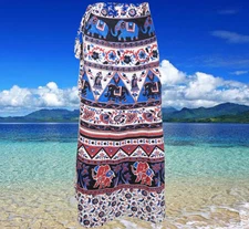 Boho Wrap Cotton Skirt for Women, Blue White Hippie Summer Skirt Indian Wrap