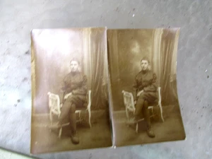 2 WWI WW1 - US Soldier - Doughboy - Identical Antique Photo Postcards - Picture 1 of 4
