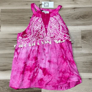 NUEVA Camiseta sin mangas Anthropologie THML rosa blanco borlas para mujer mediana - Imagen 1 de 3