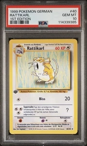 1999 Pokemon DEUTSCH 1. Edition Base Set Rattikarl-Raticate 40/102 PSA 10 GEM - Bild 1 von 2