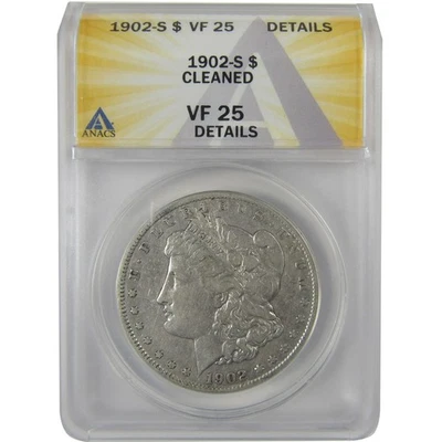 Moneda de 1 dólar Morgan S 1902 en estado bastante bueno 25 detalles ANACS plata SKU:I21681 Foto 1 de 4
