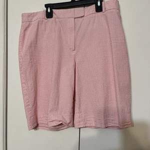 Brooks Brothers Womans Shorts Pink Stripe Seersucker 14 Cotton Golf Zip Pockets - Picture 1 of 10