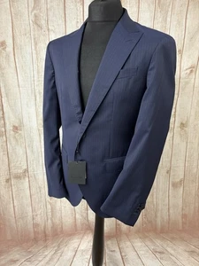 Massimo Dutti Wool Italian Fabric Mens Blazer Jacket Size 40 Navy Blue Pinstripe - Picture 1 of 24