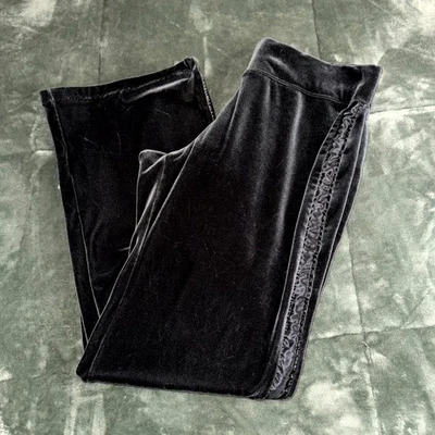 Pantalones de terciopelo vintage Y2K Nike para mujer grandes negros elásticos frente plano logotipo pierna ancha Foto 1 de 4