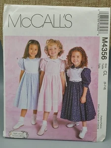 Y2K McCALLS M4356 GIRLS TEA LENGTH DRESS & TABARD BIB PATTERN SIZE 6 7 8 Uncut - Picture 1 of 3