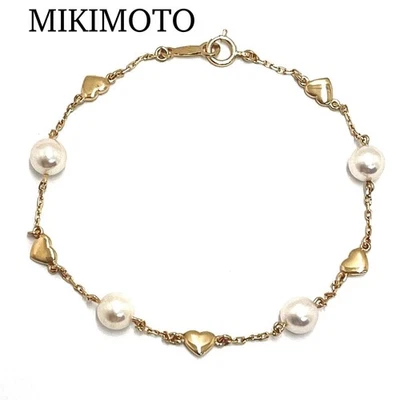 MIKIMOTO Station Pearl Pearl Bracelet Heart K18 Yellow Gold Ladies - Image 1 of 4