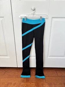 Chloe Noel Child L Ice Figure Skating Pants Black Leggings with Turquoise Swirl - Picture 1 of 3
