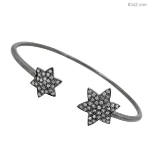 Natural Diamond Cuff Bracelet 925 Sterling Silver Oxides Bracelet Christmas Gift - Picture 1 of 4