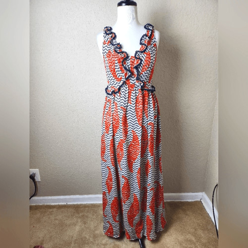 Maxi abito Tory Burch Paisley in seta con perline e volant taglia 8