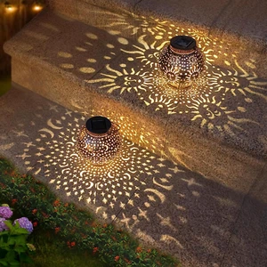 2Pack Solar Garden Lanterns Outdoor Hanging Lights Decorative Metal Bronze - Picture 1 of 7