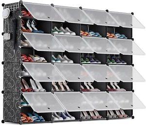 Shoe Storage Organizer Cabinet 64 Pair Plastic Shoe Rack with Cover Expandable A - Picture 1 of 8