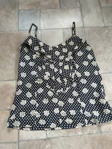 Black and Cream Floral Cotton Frill Detail Spaghetti Strap Camisole Top Size 12 - Picture 1 of 12