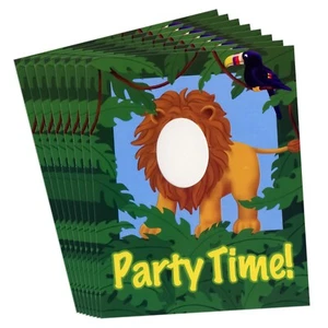 LOT OF 8 KIDS Party Invitations + Envelopes, Safari Animal Lion Face Photo - Picture 1 of 5
